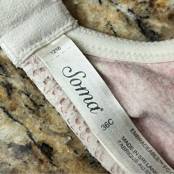 Soma 36C Embraceable Demi Lace Trim Bra Pink Underwire - Picture 6 of 7